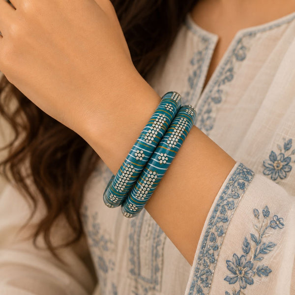 Teal Blue Laheria Kac Kada Set
