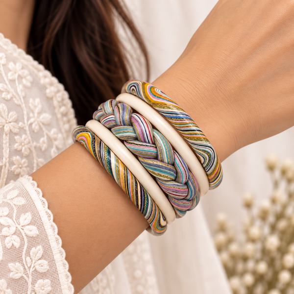 Multicolour braided bangle set