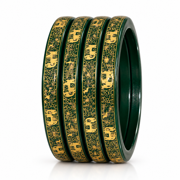 Royal Elephant Pure Lac Bangle Set – Green