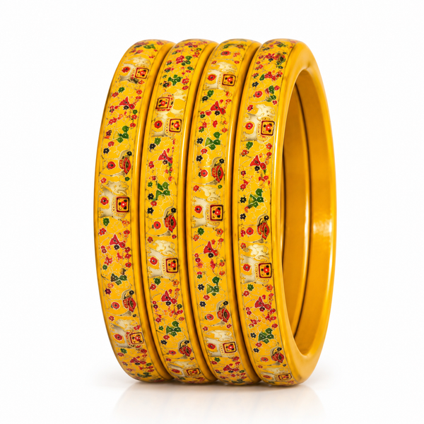Royal Elephant Pure Lac Bangle Set – Yellow