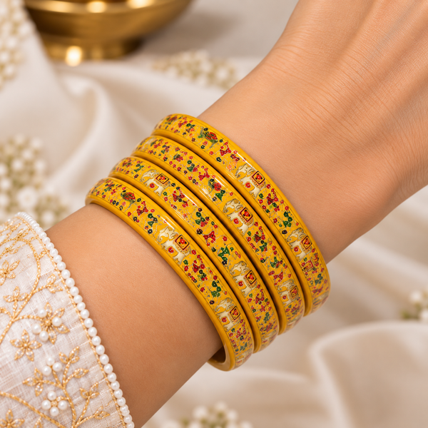 Royal Elephant Pure Lac Bangle Set – Yellow