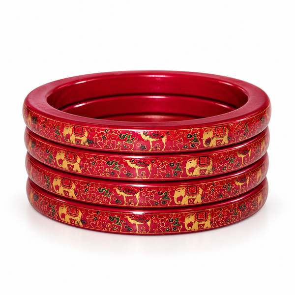 Royal Elephant Pure Lac Bangle Set – Red