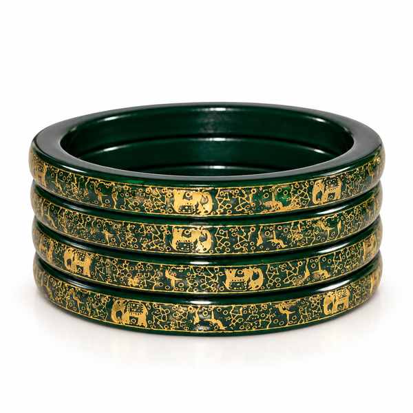 Royal Elephant Pure Lac Bangle Set – Green