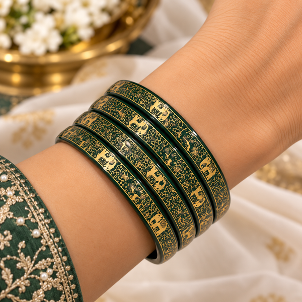 Royal Elephant Pure Lac Bangle Set – Green