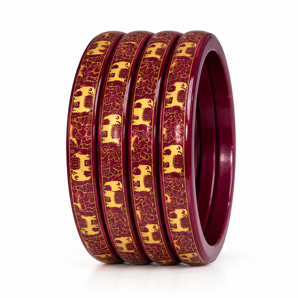 Royal Elephant Pure Lac Bangle Set – Maroon
