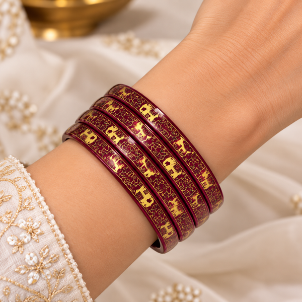 Royal Elephant Pure Lac Bangle Set – Maroon