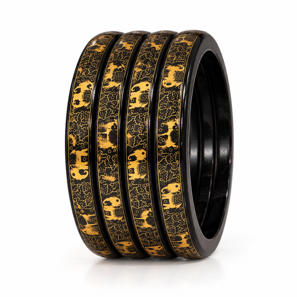 Royal Elephant Pure Lac Bangle Set – Black
