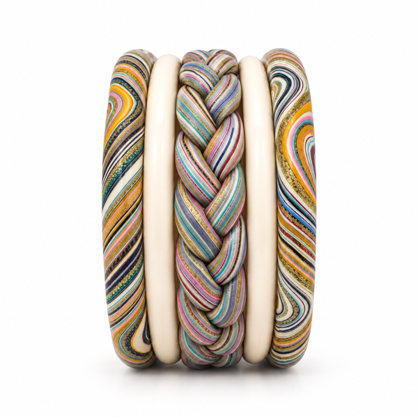 Multicolour braided bangle set