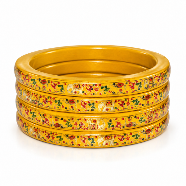 Royal Elephant Pure Lac Bangle Set – Yellow