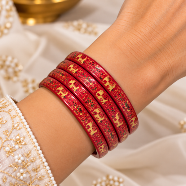 Royal Elephant Pure Lac Bangle Set – Red